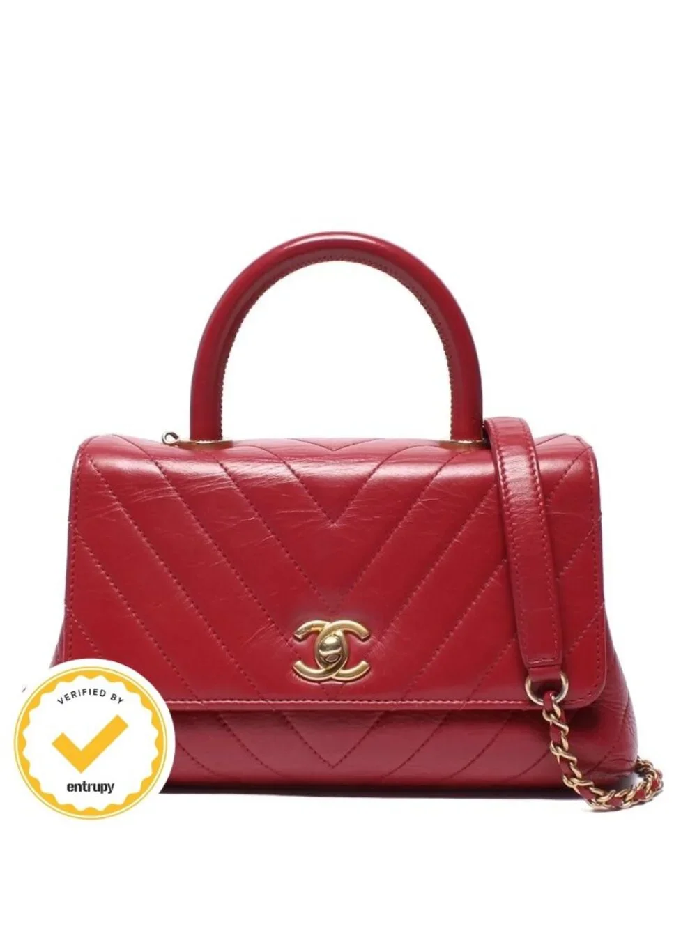 Chanel 2-Way Shoulder Bag Gold Stitch Chez Blanc Top Handle Flap Coco